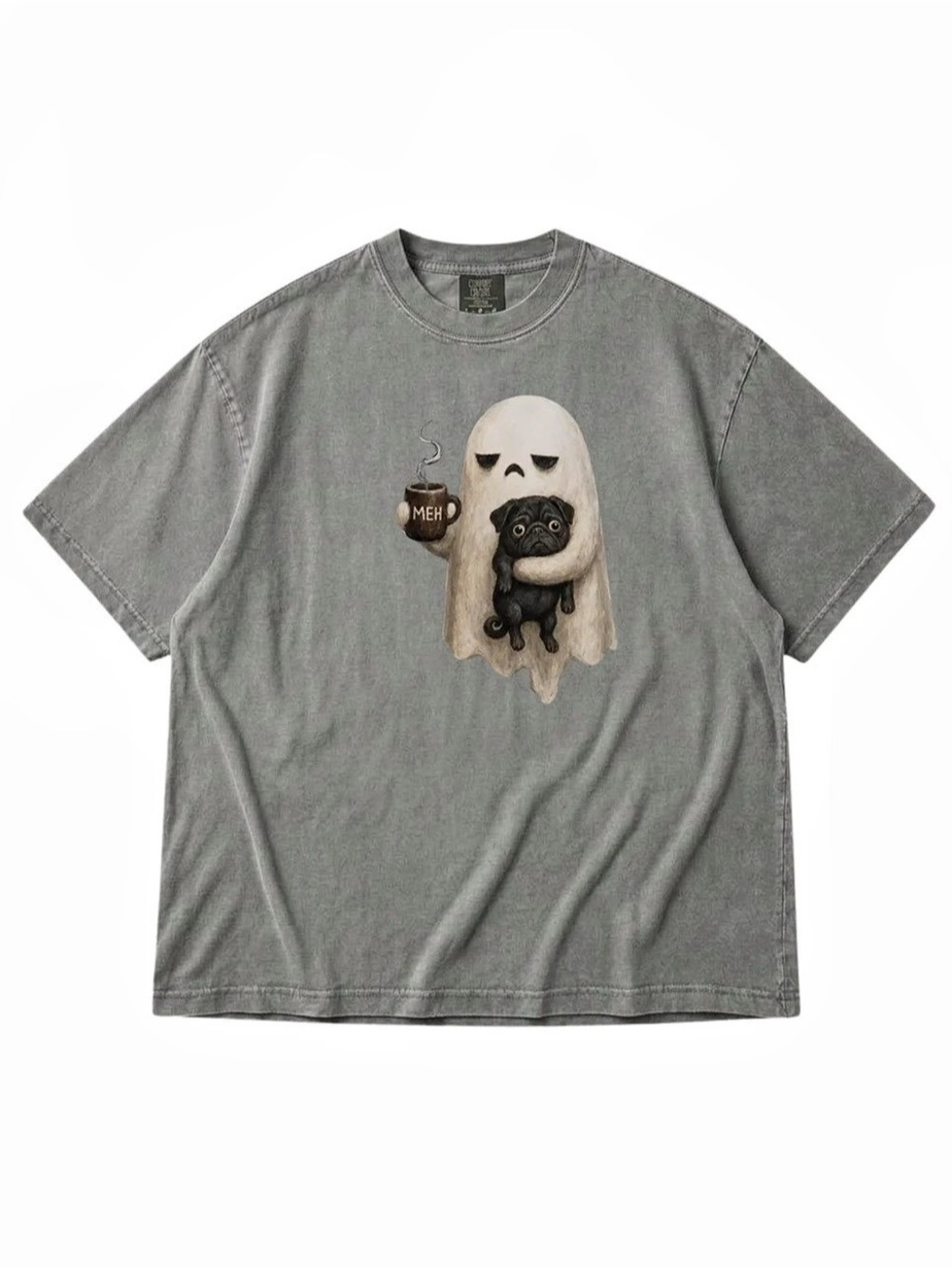 Comfort Colors Ghost Hugging Pug Coffee Comfort Colors T-Shirt Pepper